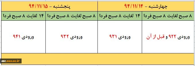 زمان انتخاب واحد نیمسال دوم 95-94 2