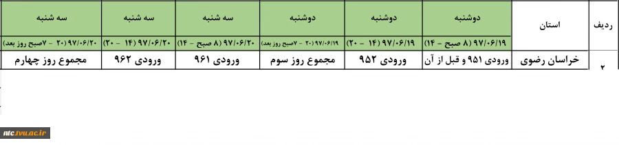 زمانبندی انتخاب واحد 971 ترم مهر ماه 2