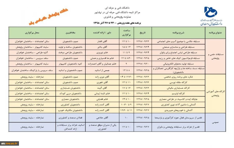 برخی از برنامه های هفته پژوهش مراکز فنی و کشاروزی نیشابور 3