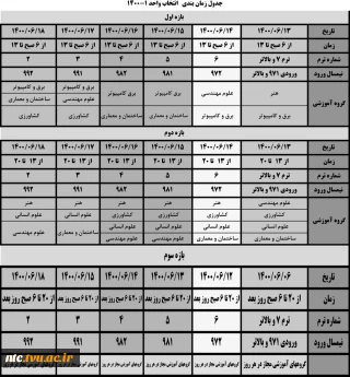 جدول زمانبندی انتخاب واحد 1401-1400